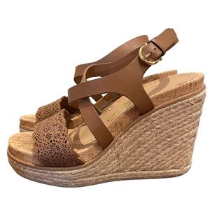Salvatore Ferragamo Espadrilles Wedge Laser Cut Chestnut Leather *Barely Worn!!*